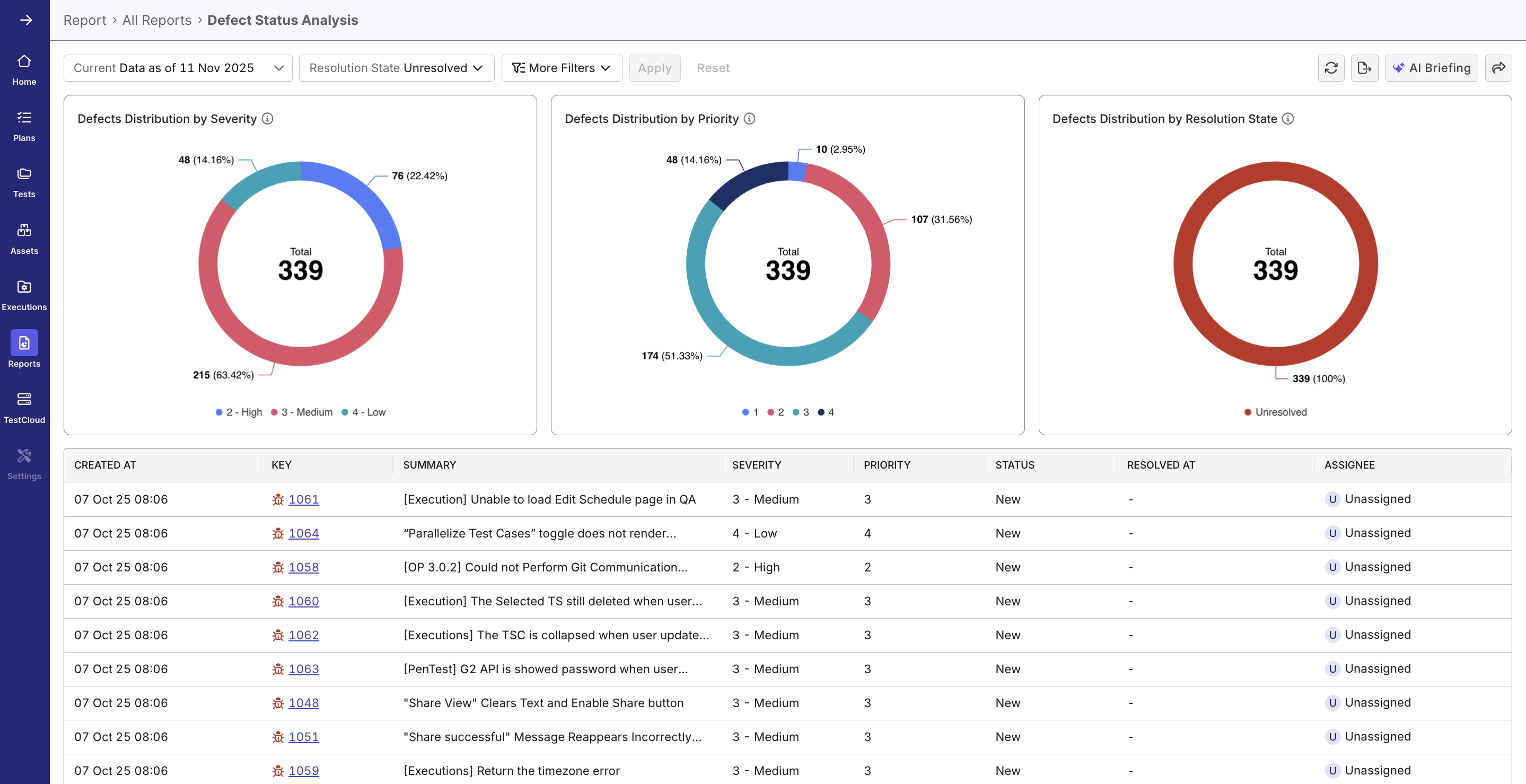 defect status analysis report