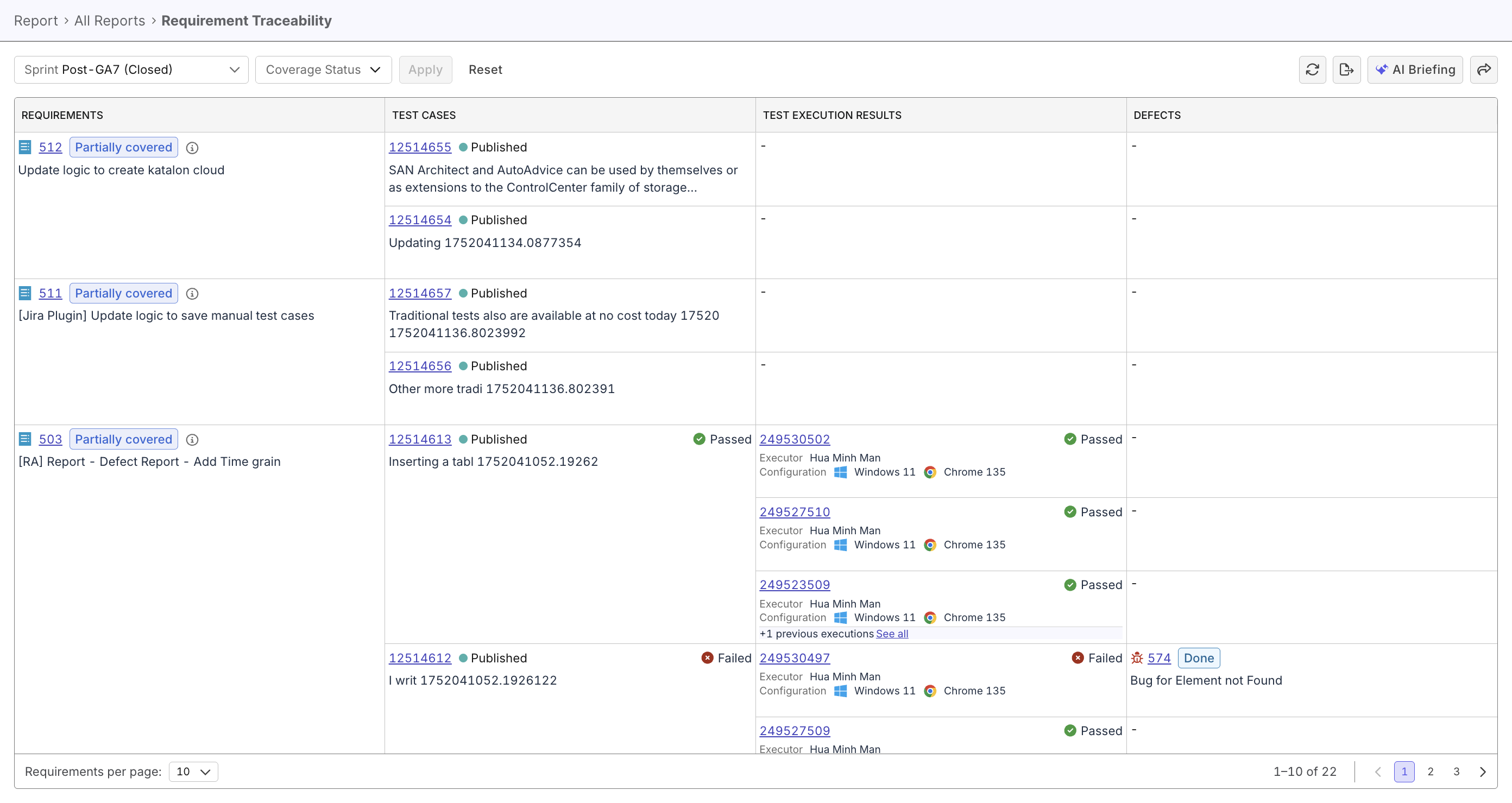 requirement traceability report