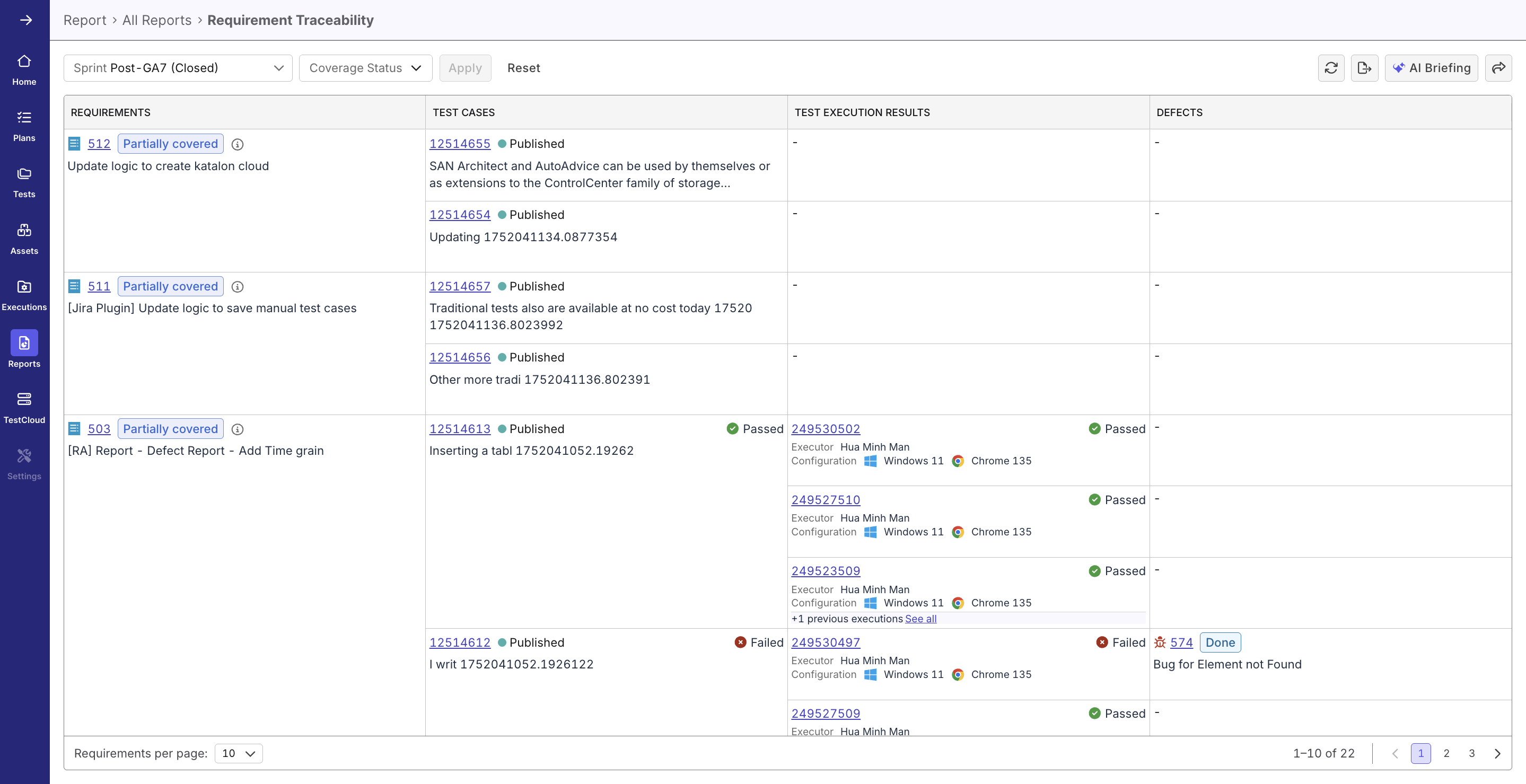requirement traceability report