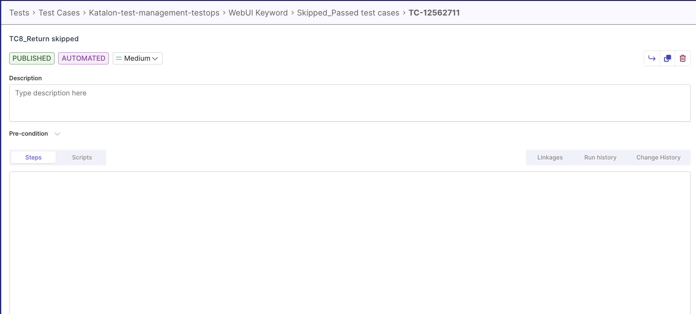 Drilling down into a specific test case for execution details