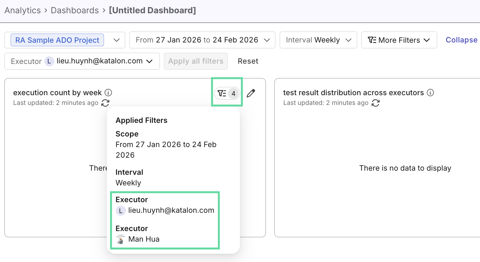 testops custom dashboard conflicting filters