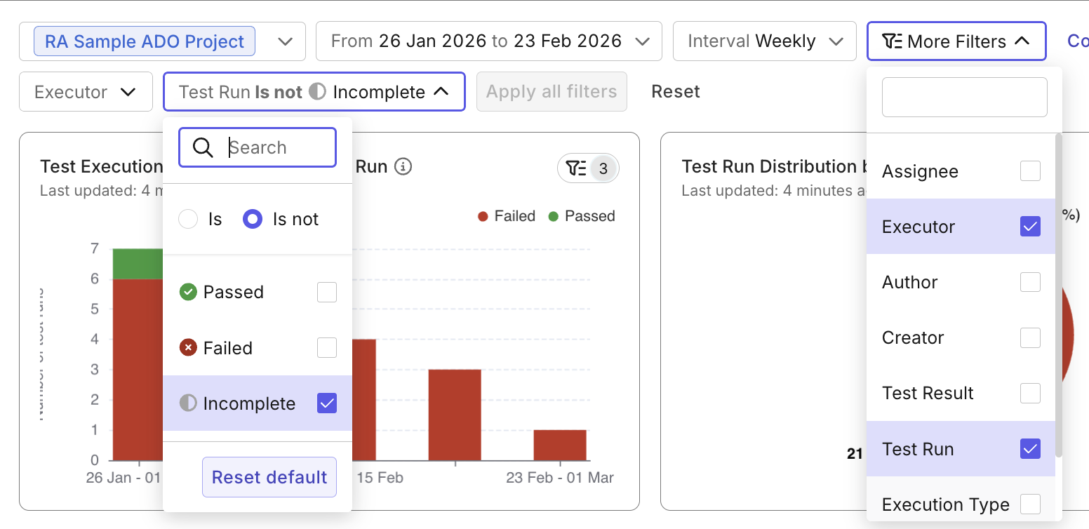 testops custom dashboard filters