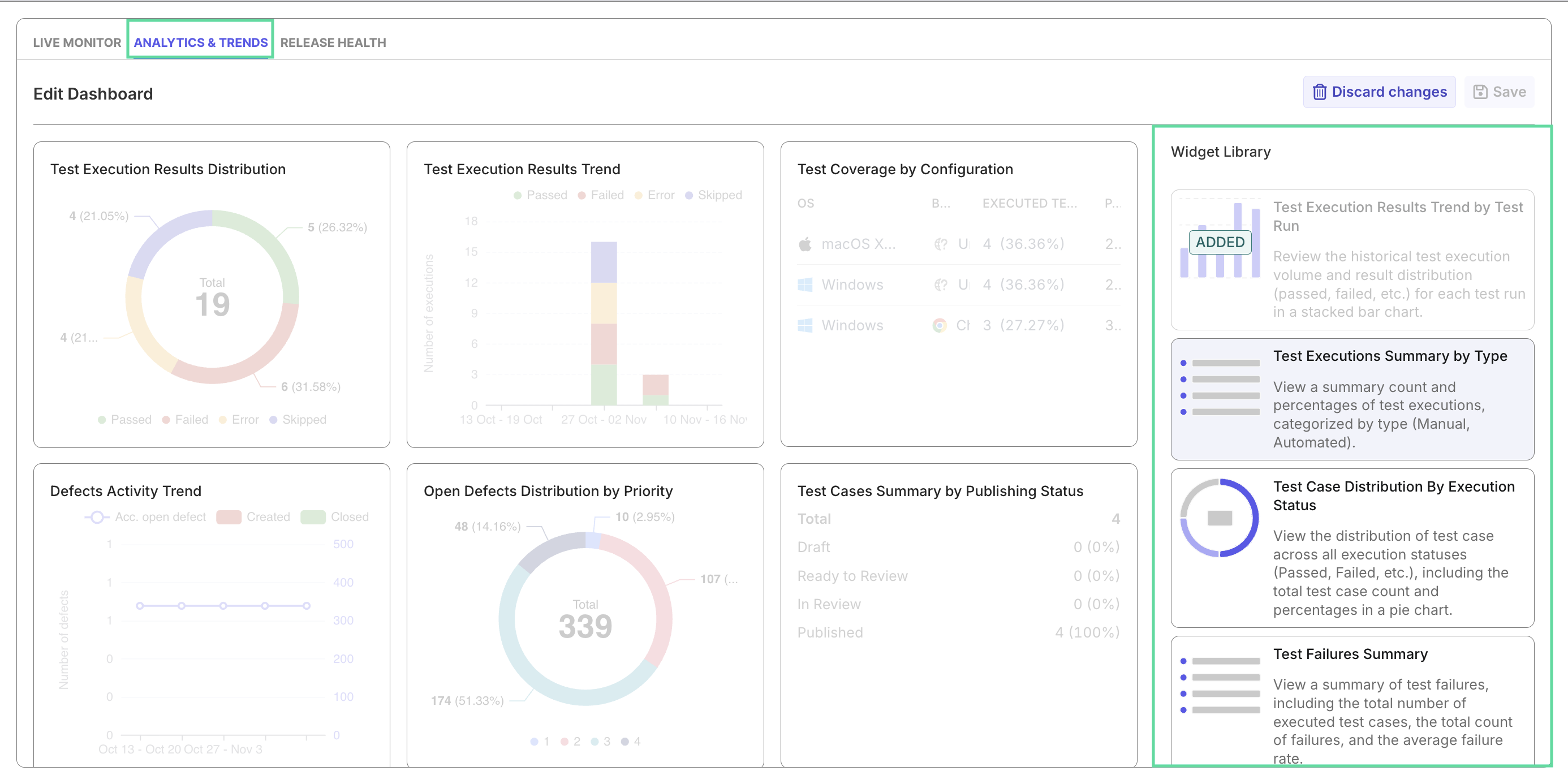 testops reports and analytics customize analytics and trends dashboard