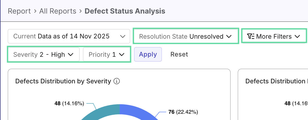testops reports and analytics filters