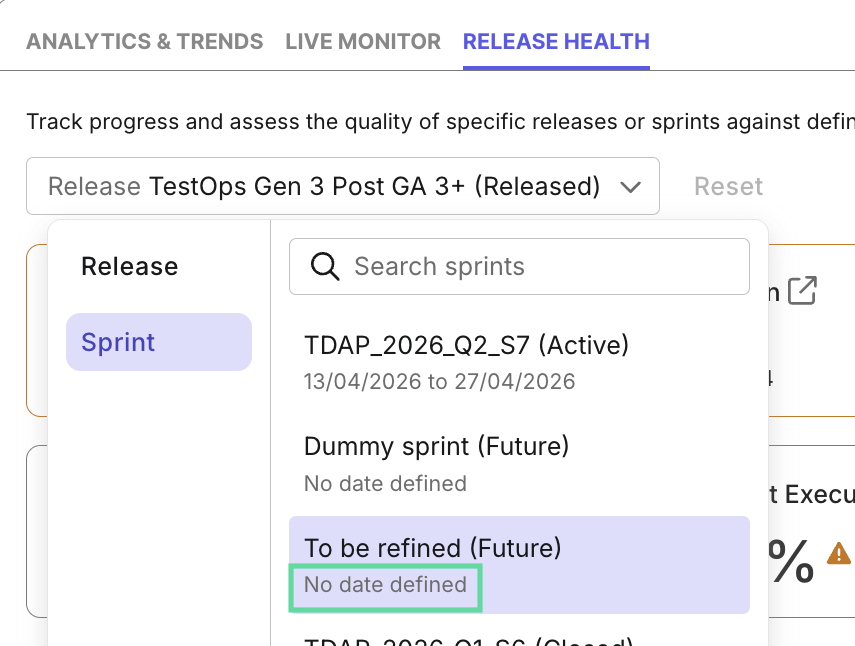 release sprint no end date defined