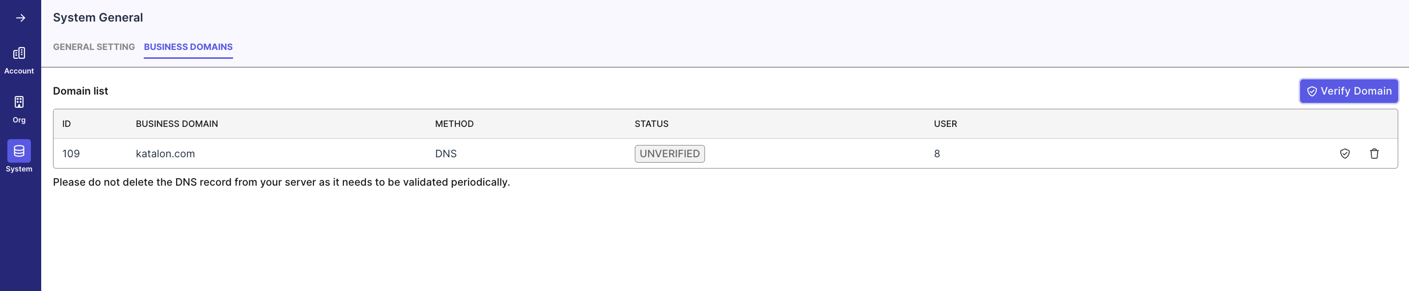 A list of business domains in Katalon TestOps