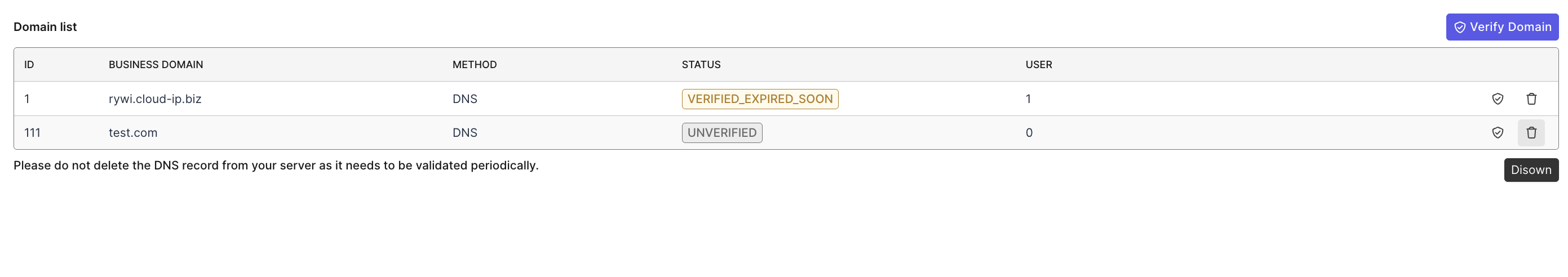 Disown Business domain