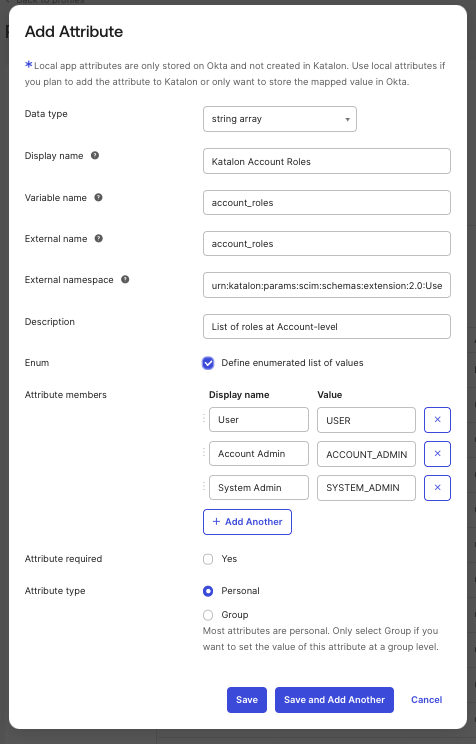 Account Roles - Attribute Mappings in Okta
