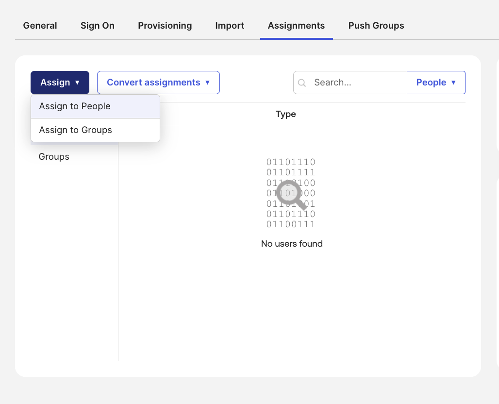 Assign to People screen in Okta