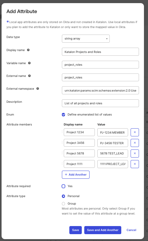 Project Roles - Attribute Mappings in Okta