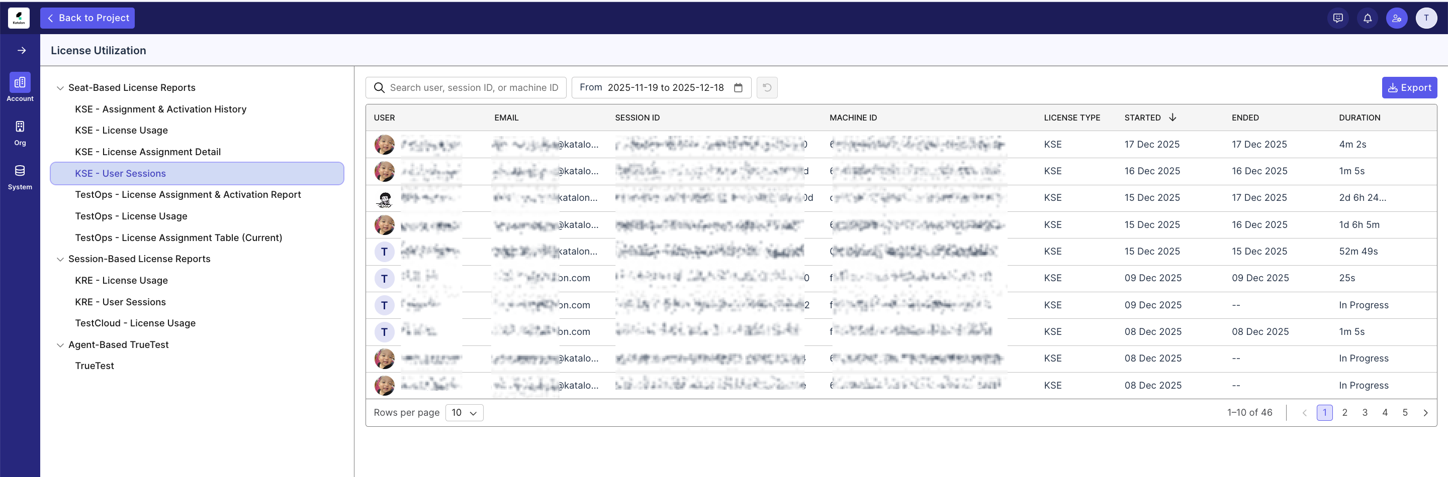 Seat-Based: KSE - User Sessions