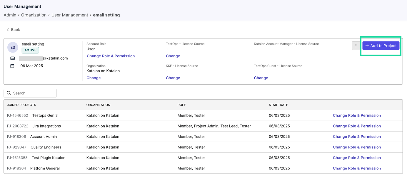 Add to project from account level