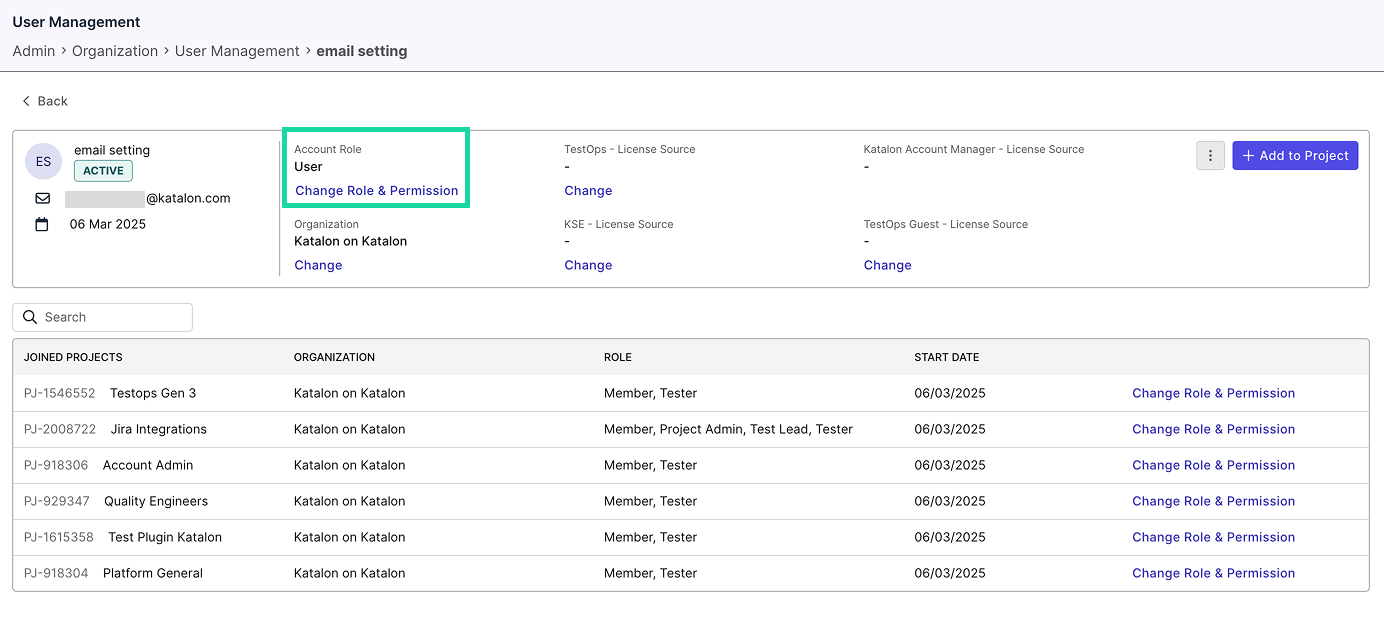 Click change role and permissions account