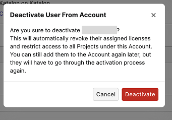 Deactivate a user confirmation