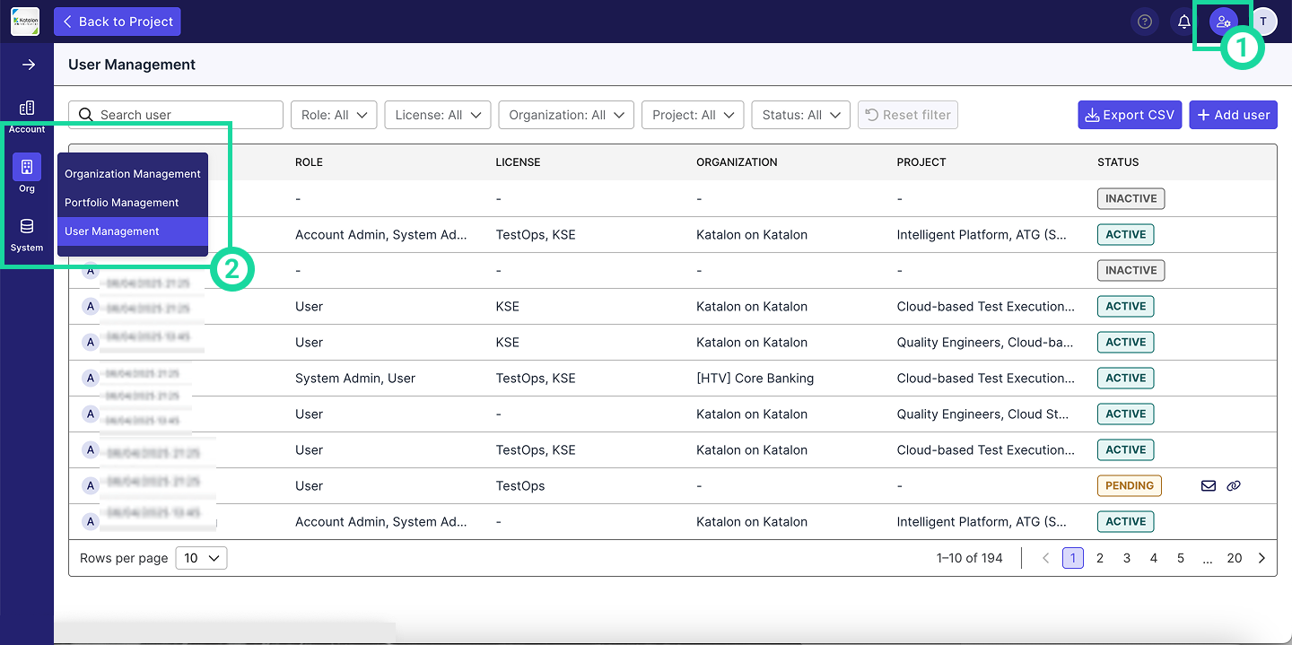 Navigate to user management UI
