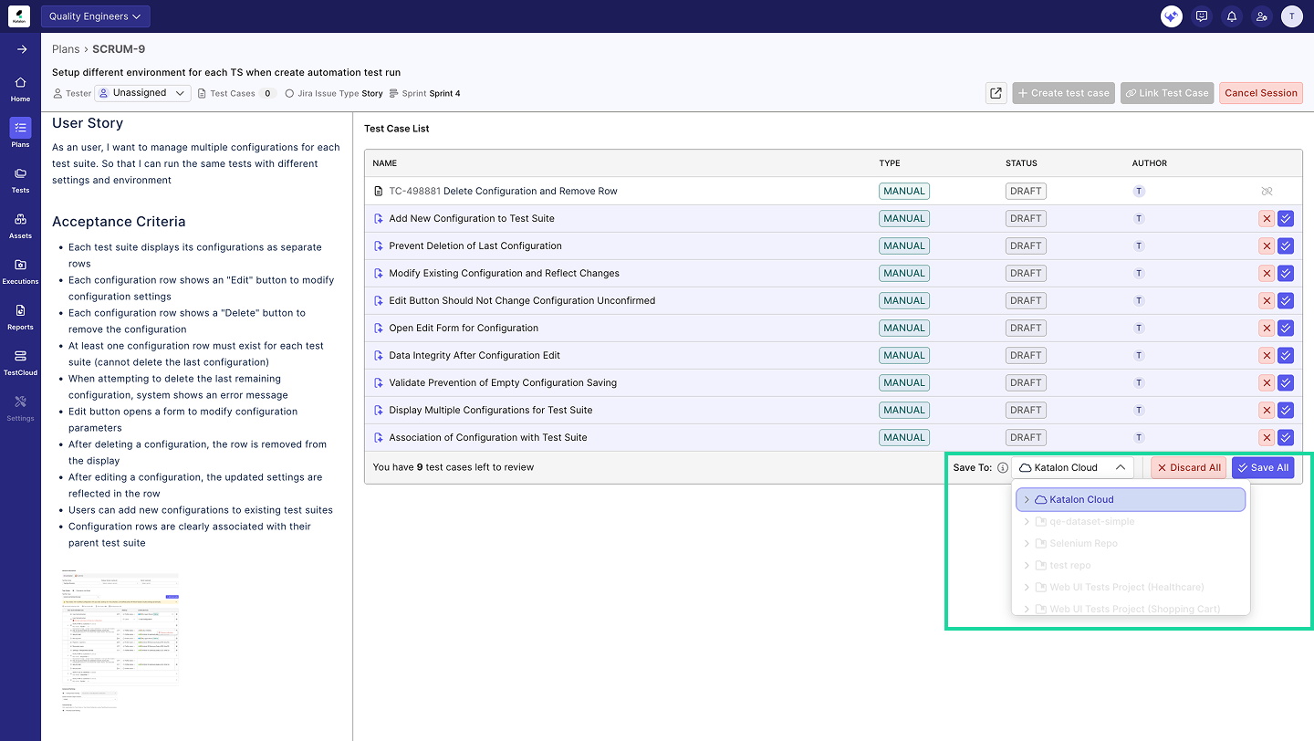 Save Generated Test Cases