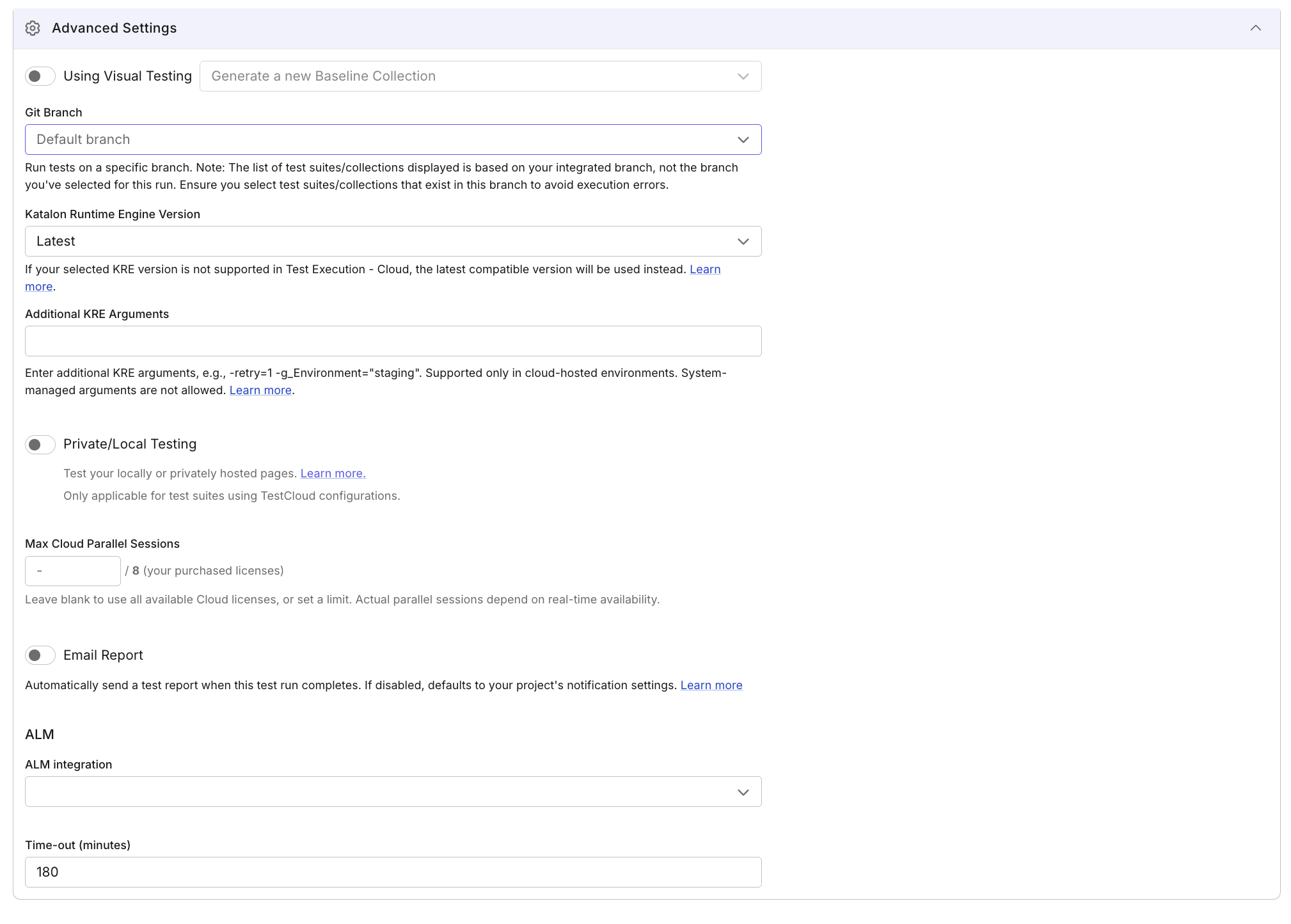 Advanced settings section