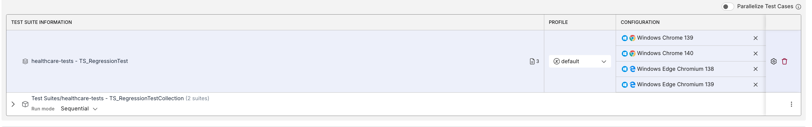 Select multiple config for a test suite