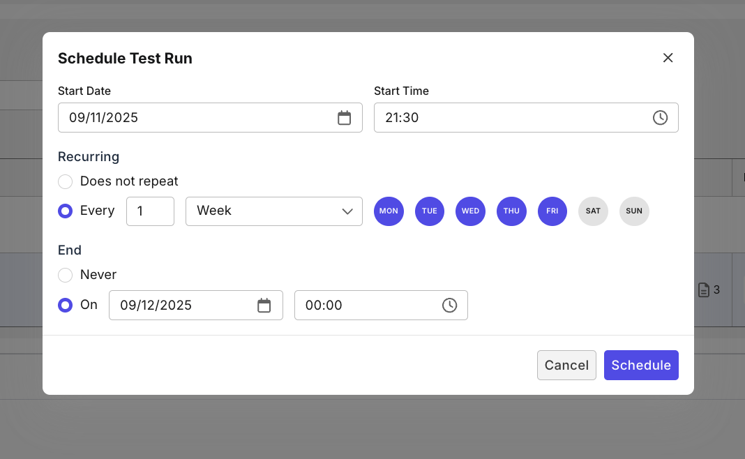 Schedule Test Run