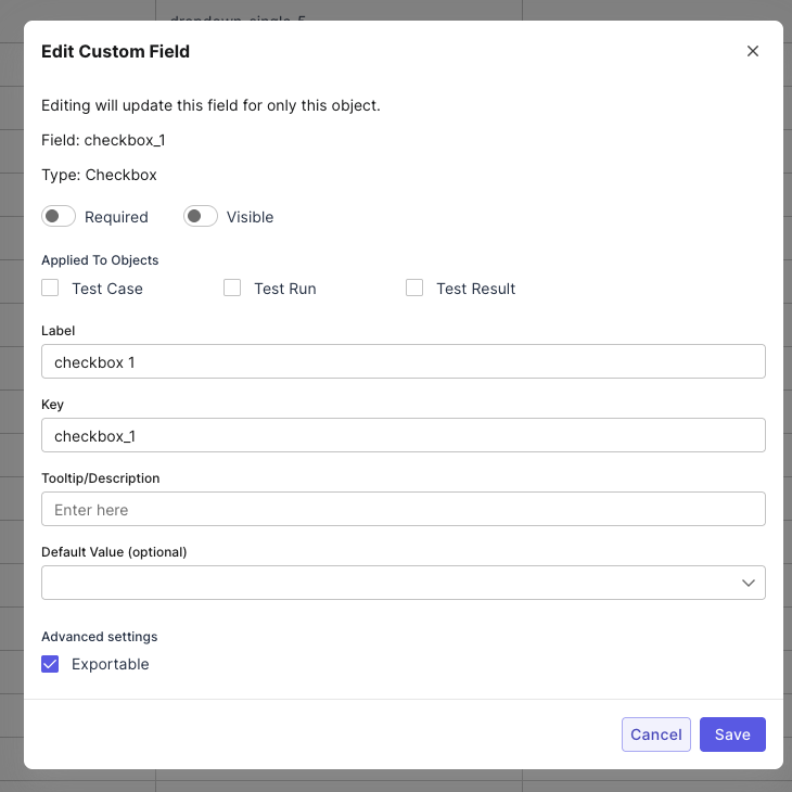 Checkbox Field Config