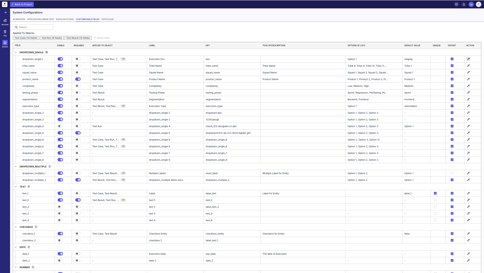 Custom Fields Overview UI