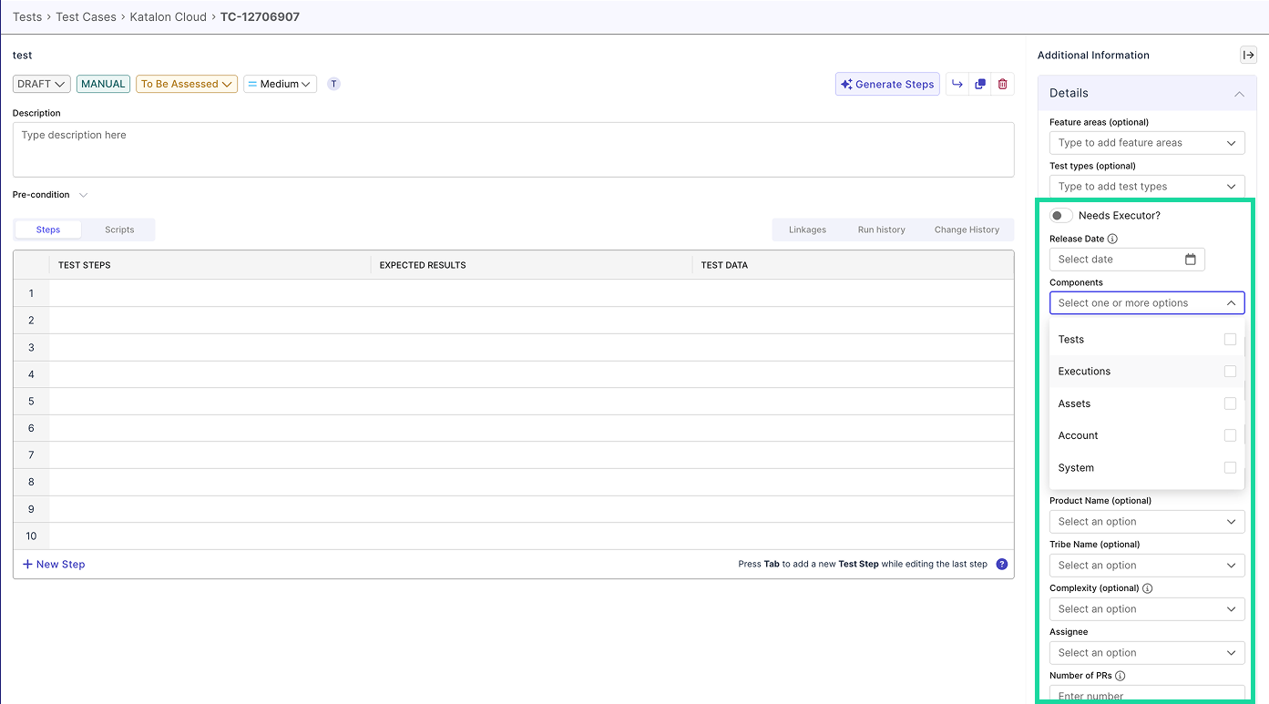 Custom Fields showing on UI - TC