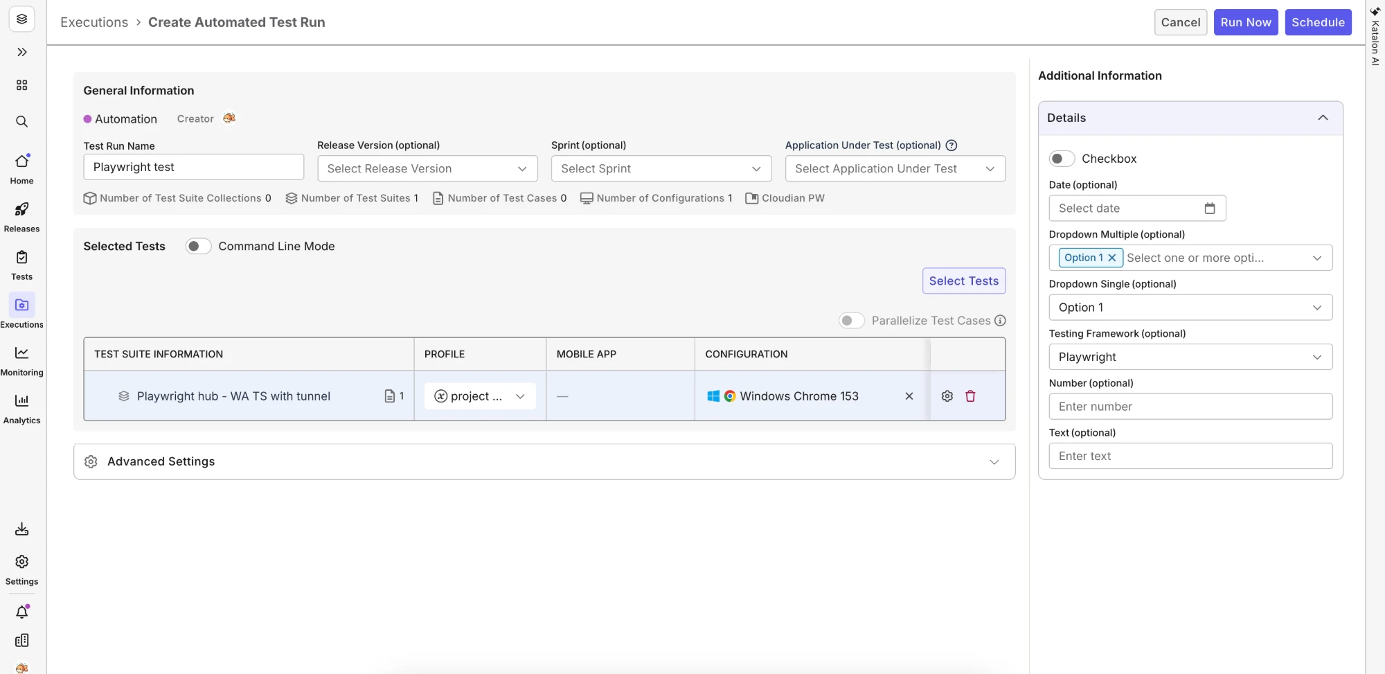 Creating an automated test run for a Playwright test suite