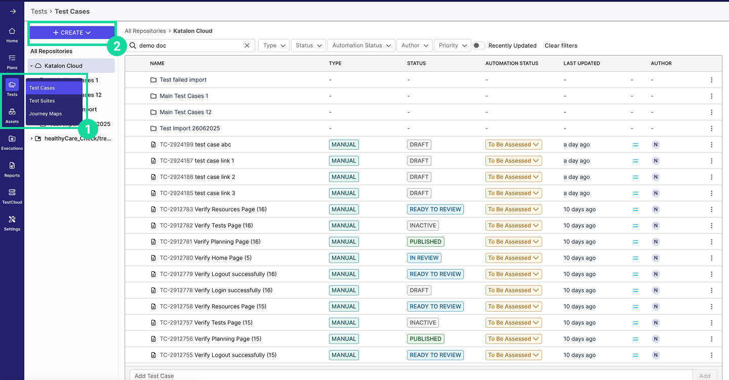 Navigate to Test module