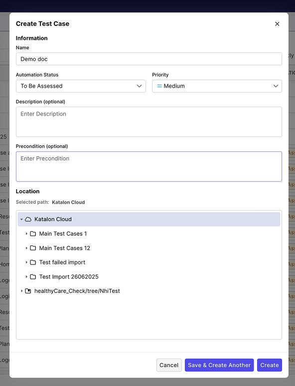 Create test required fields
