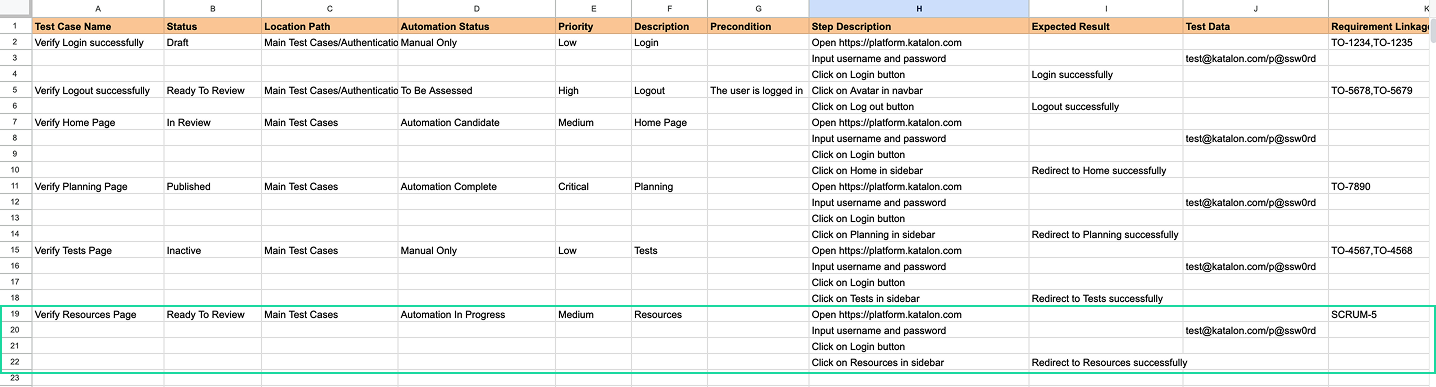 CSV template