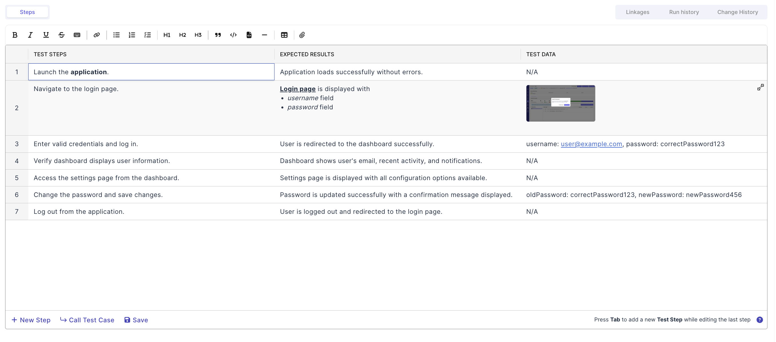 Manage test cases