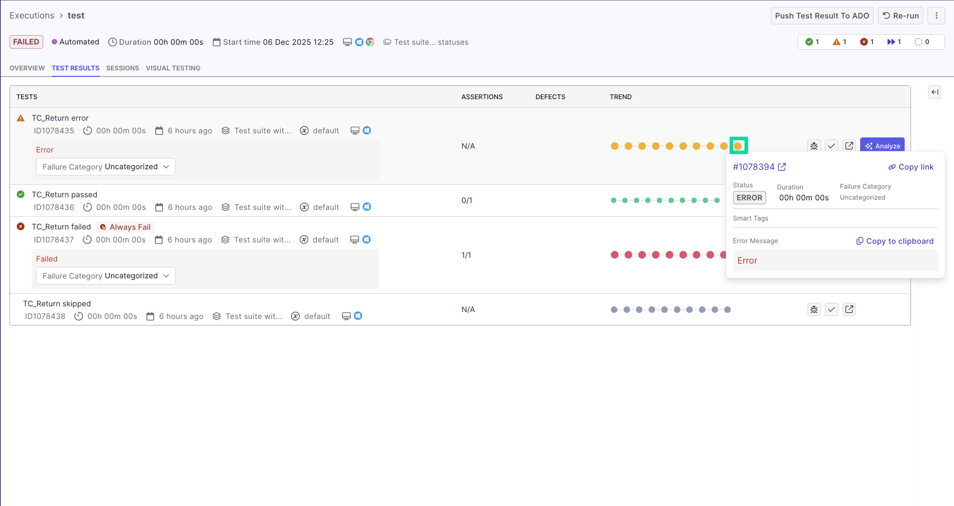testops historical results trend line