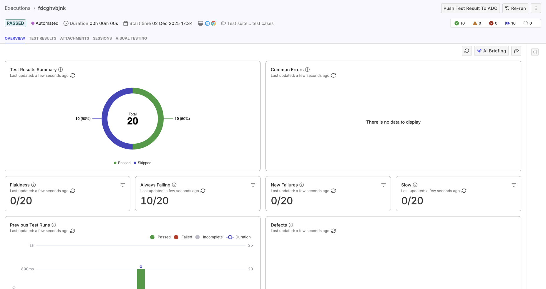 testops test run details page