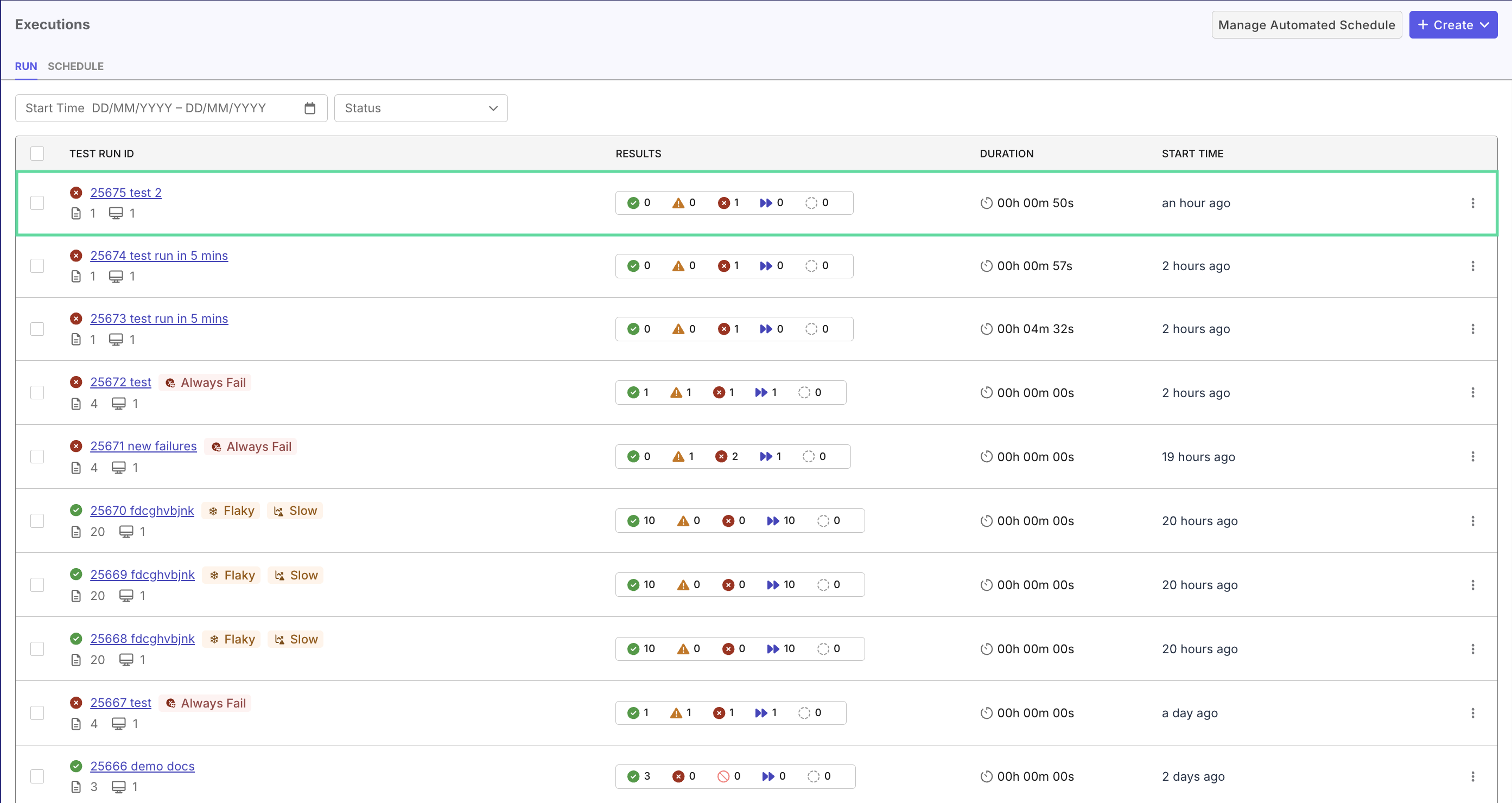 testops test run list
