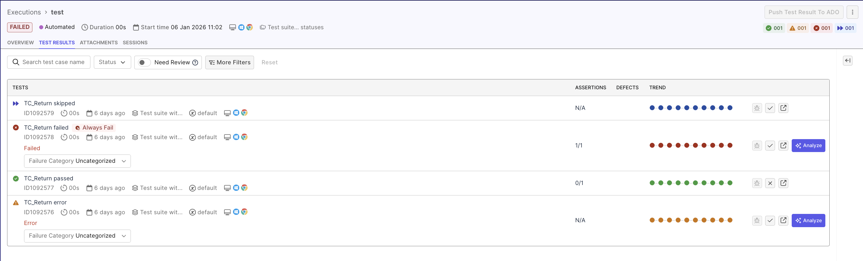 Test Result page new UI