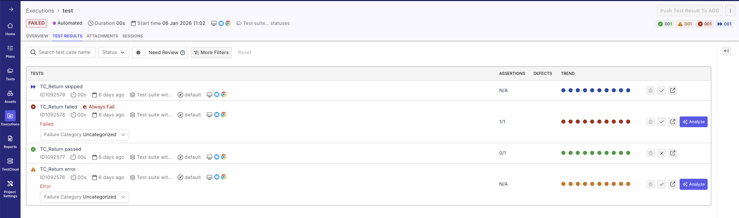 Test Result page new UI