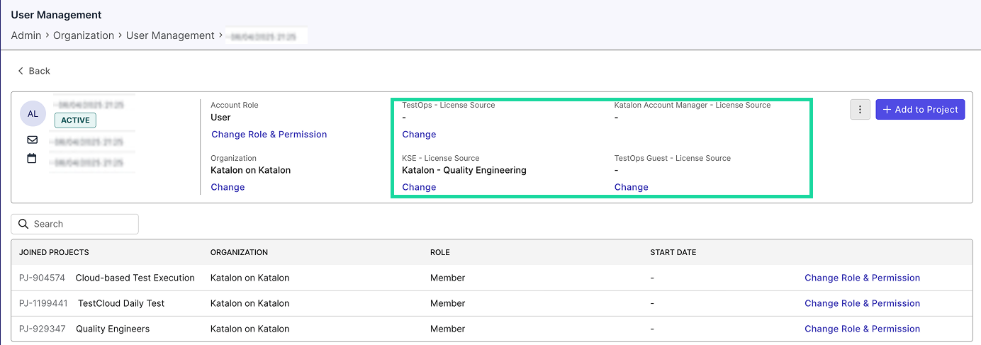 Assign licenses from user profile