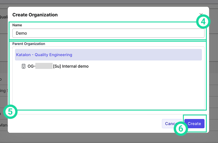 Create org box pop up
