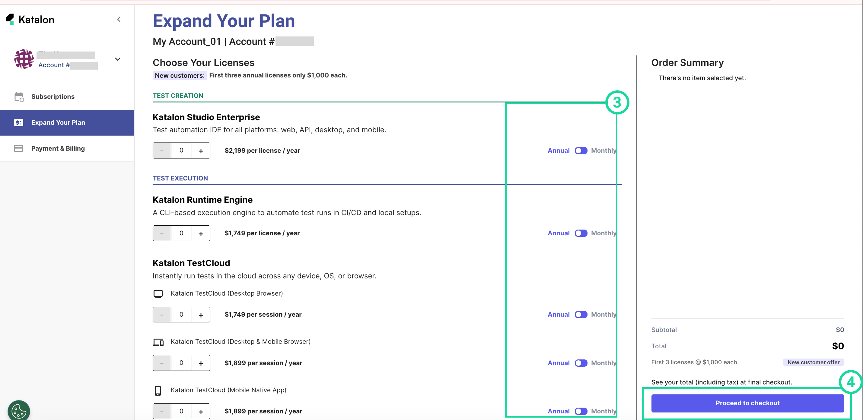 Purchase page buy more licenses