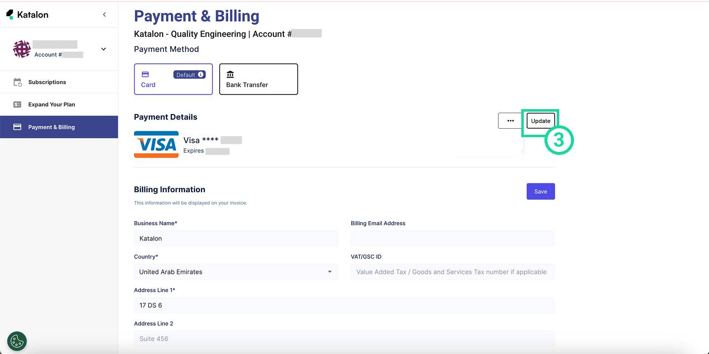 Purchase page update credit card
