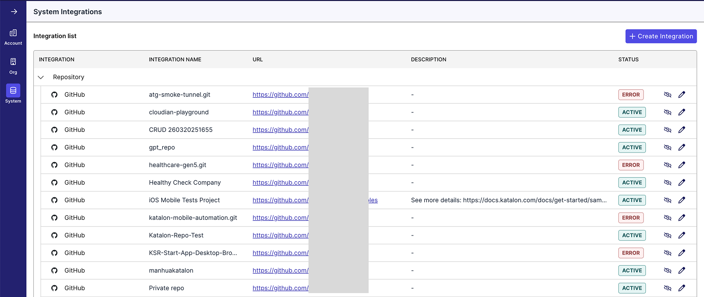 Navigate to TestOps admin integration view