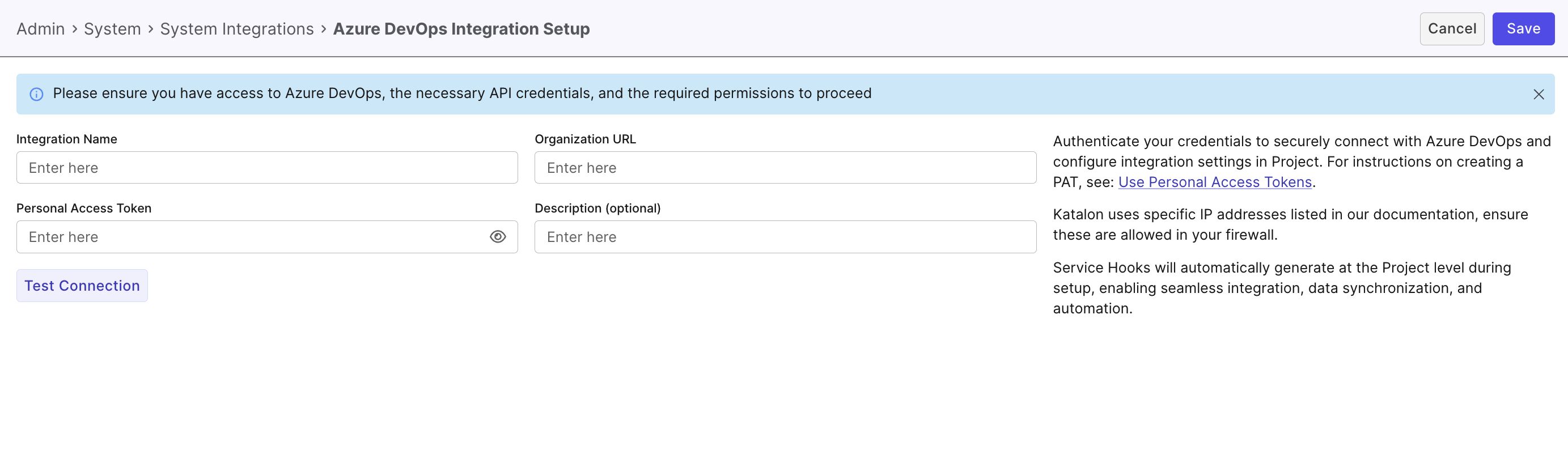 Filling in required fields in System Integration UI