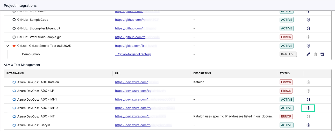 Azure devops clicks on Settings