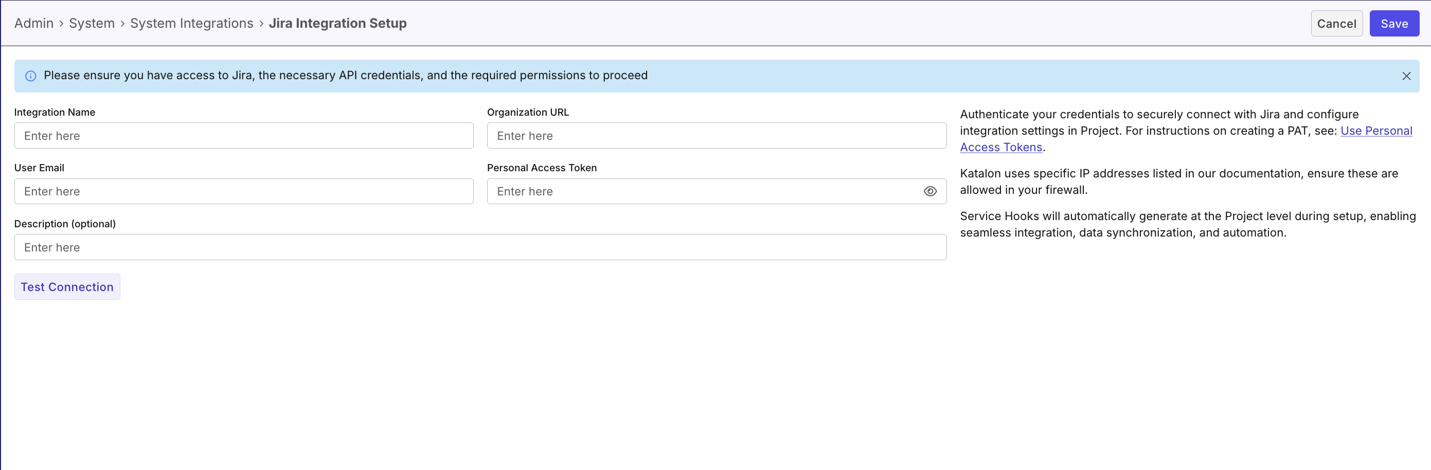 Filling in required fields in System Integration UI