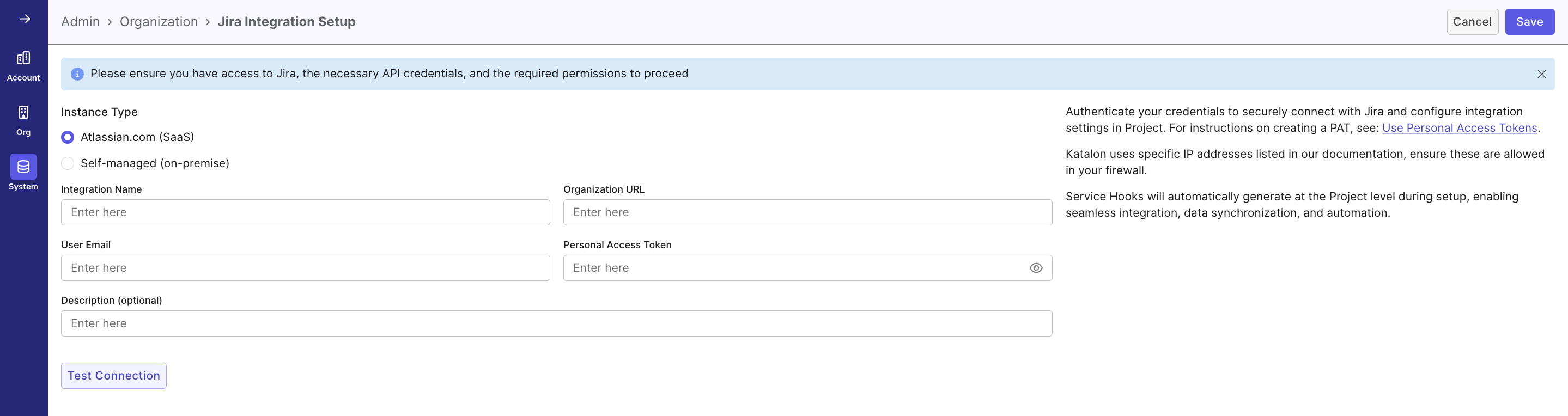 Filling in required fields in System Integration UI