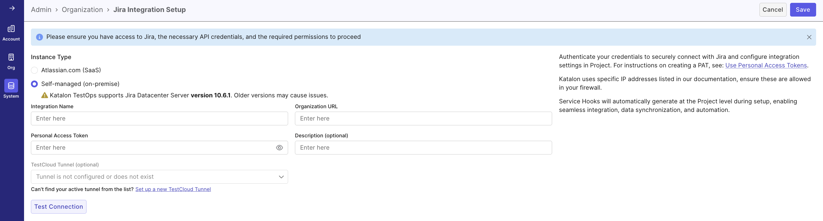 Filling in required fields in System Integration UI
