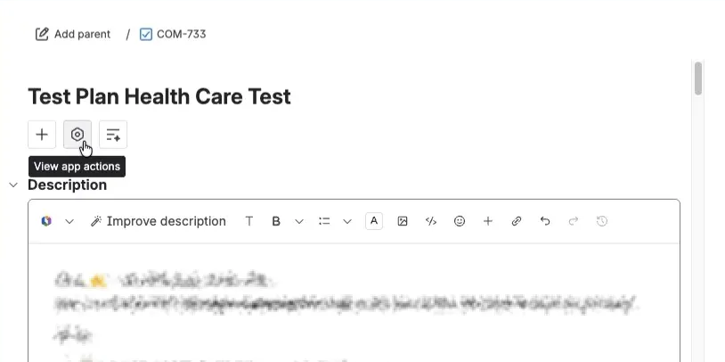 Click View app actions in Jira issue