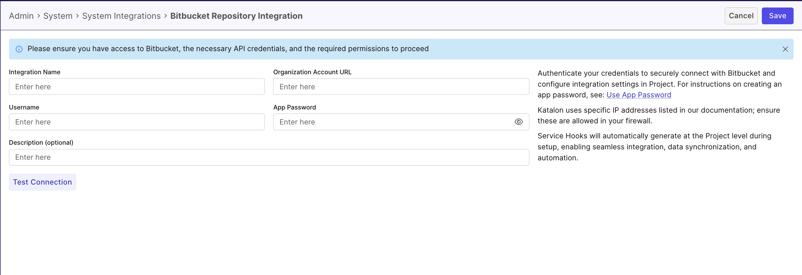Bitbucket required fields