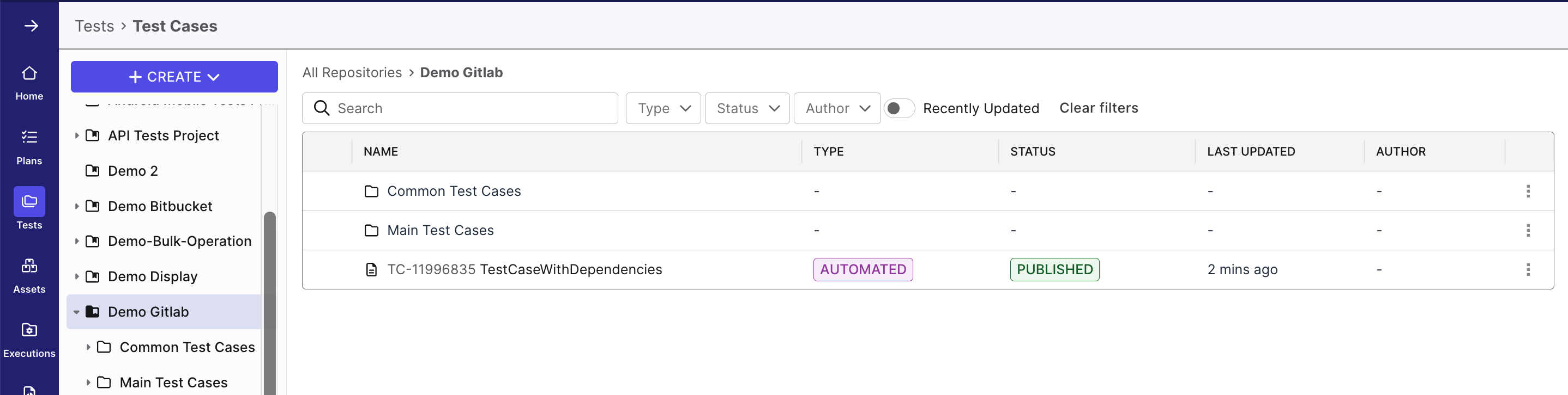 Gitlab linked in Tests folder