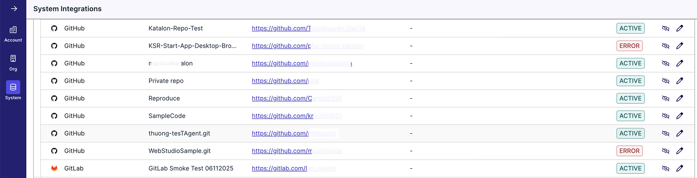 Navigate to TestOps admin integration view